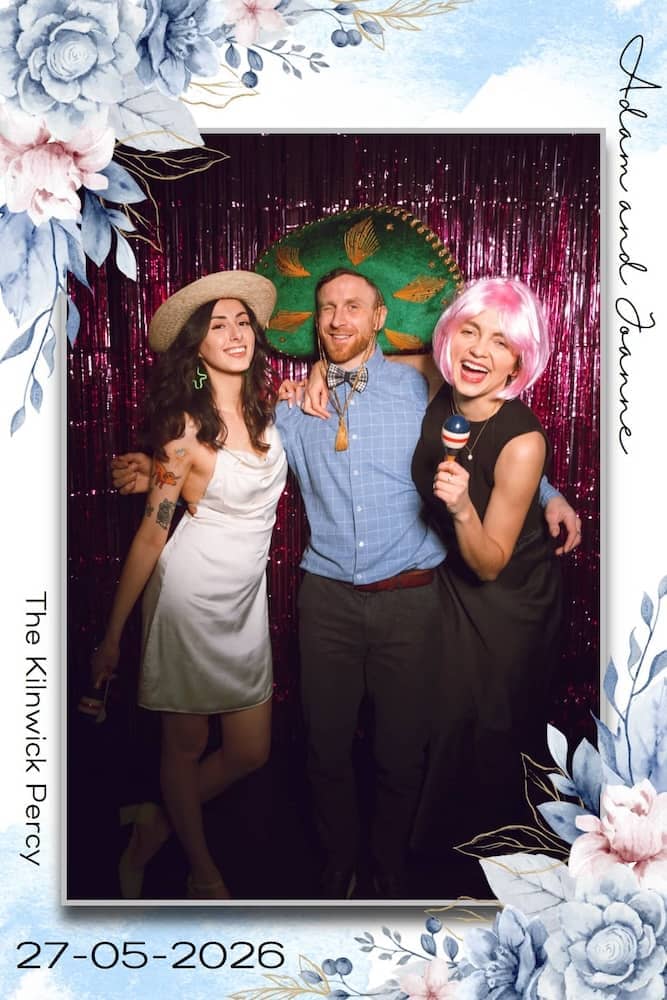 Finished blue floral custom Magic Mirror print design with guests